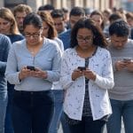 a group of people looking at their phones