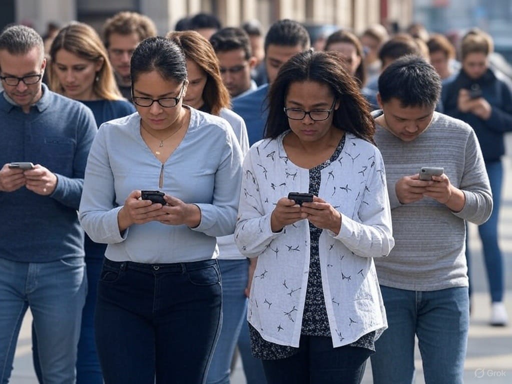 a group of people looking at their phones